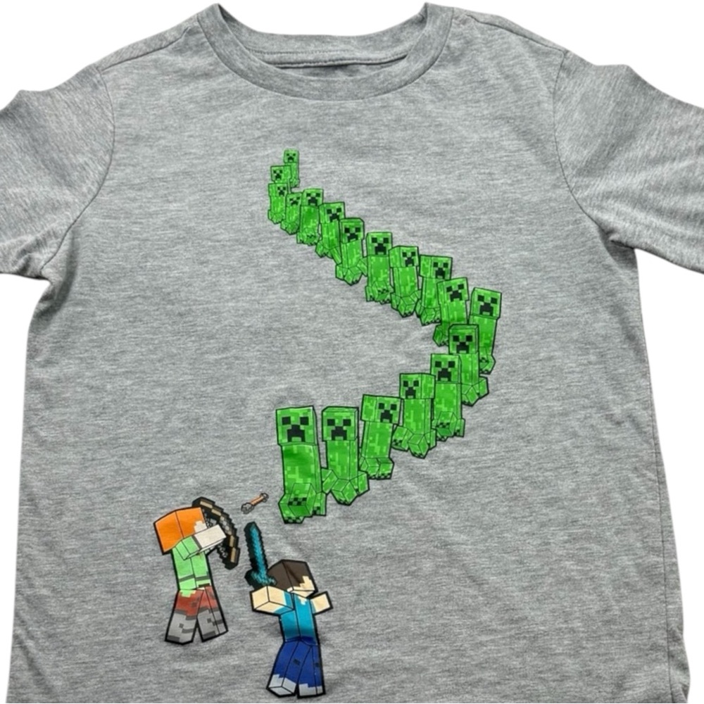 Minecraft‎ Creeper Graphic Tee Kids Size S 6/7 Gray Mojang Official